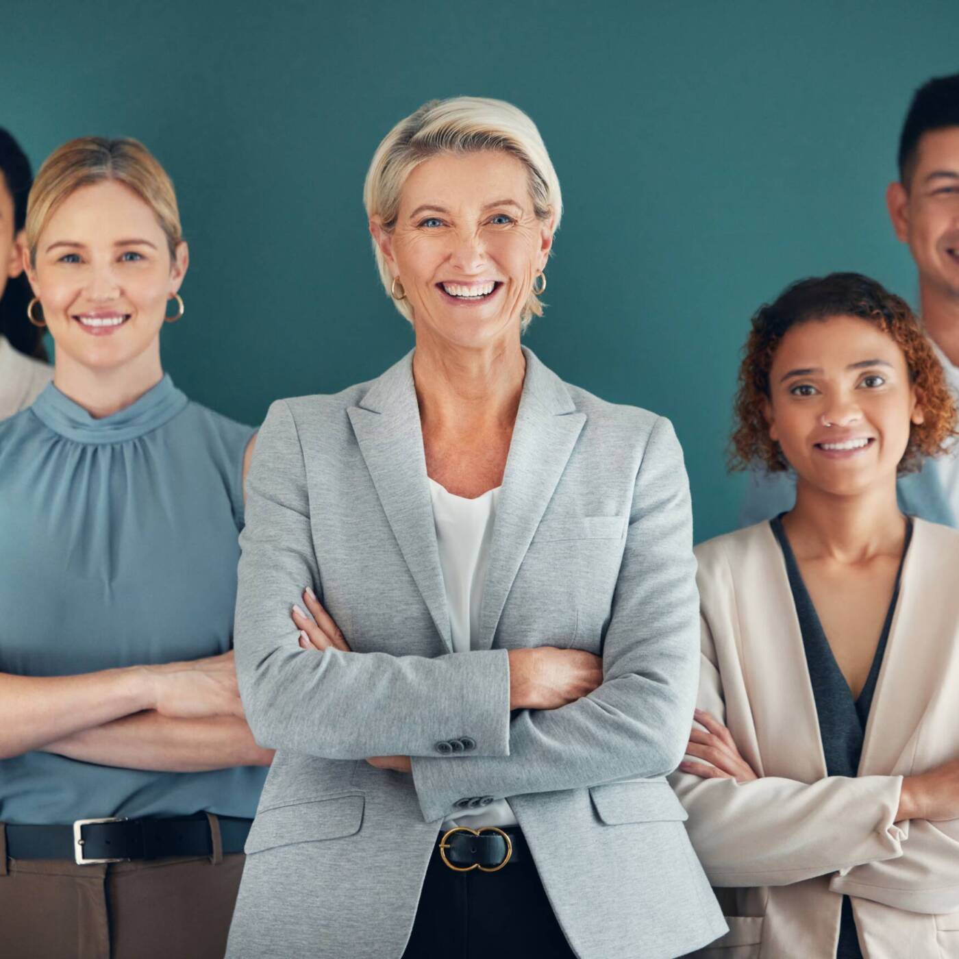 Group of corporate office workers of all ages, genders and ethnicities