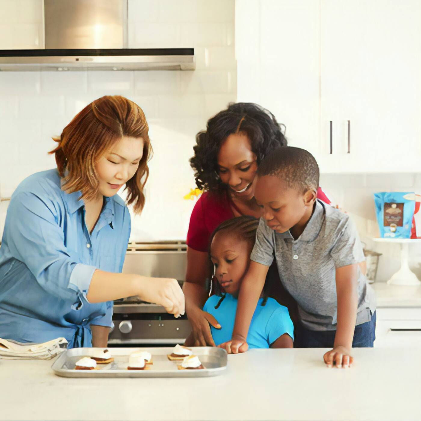 Mom and kids making cookies